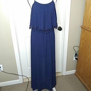 Xhilaration Navy Pom Pom Maxi Dress Sz L